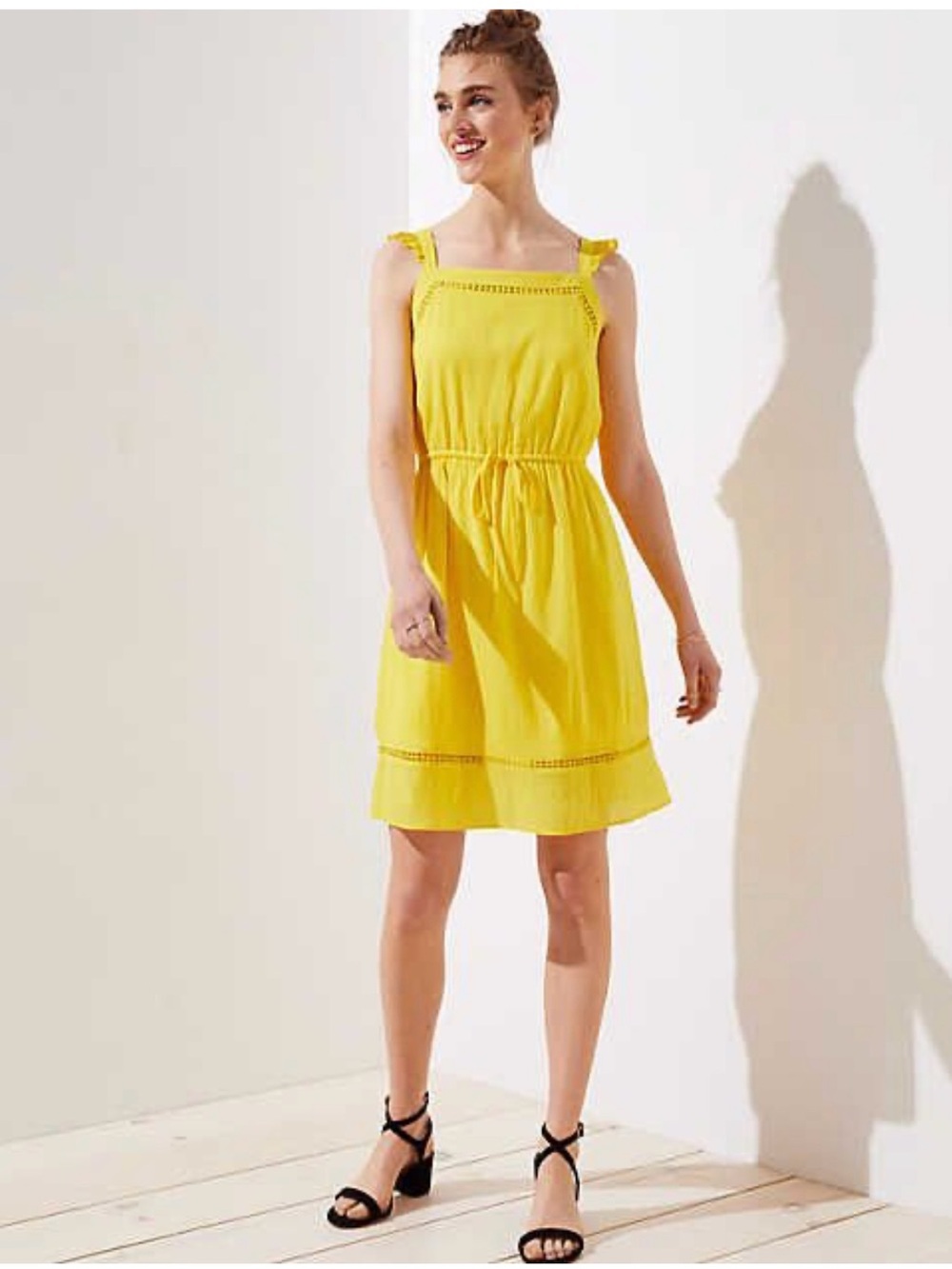 LOFT Yellow Ruffle Strap Casual Sundress XXS